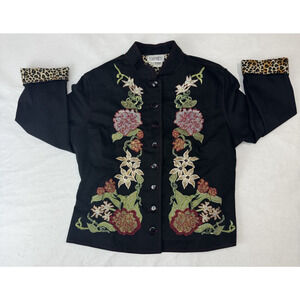 Vintage Vanity Collection Embroidered Beaded Jacket Floral Leopard Lining Small